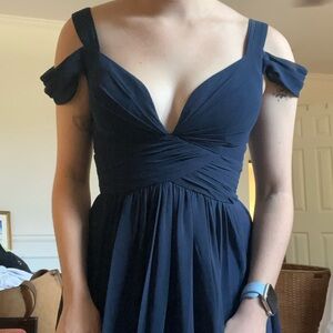 Elegant Navy Blue Off-Shoulder Dress